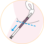 ①スポイトは一気に引き抜かず、スミレ色の部分が半分出るくらいで、一旦とめます。